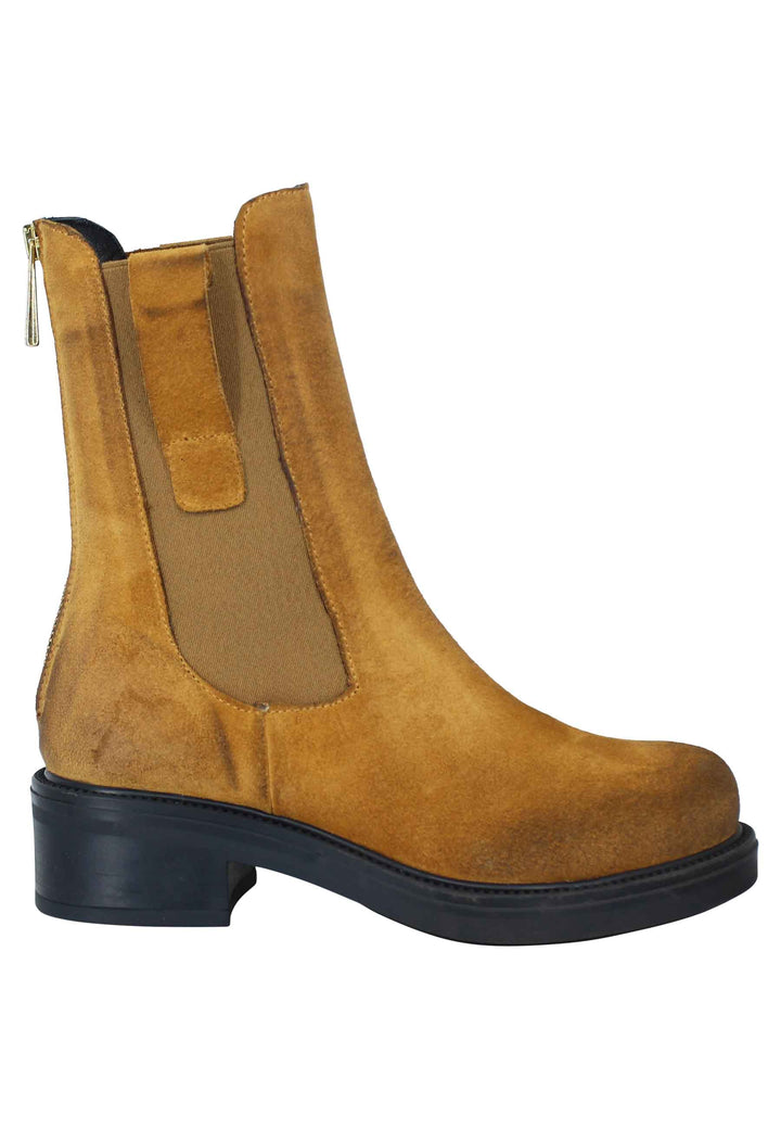 Spatarella Stivaletti beatles donna in crosta ingrassata cuoio punta tonda e suola in gomma