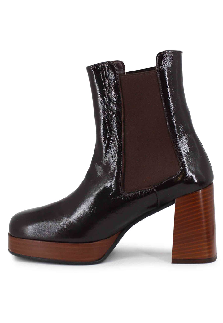 Spatarella Stivaletti Beatles Donna In Pelle Marrone Con Tacco E Plateau