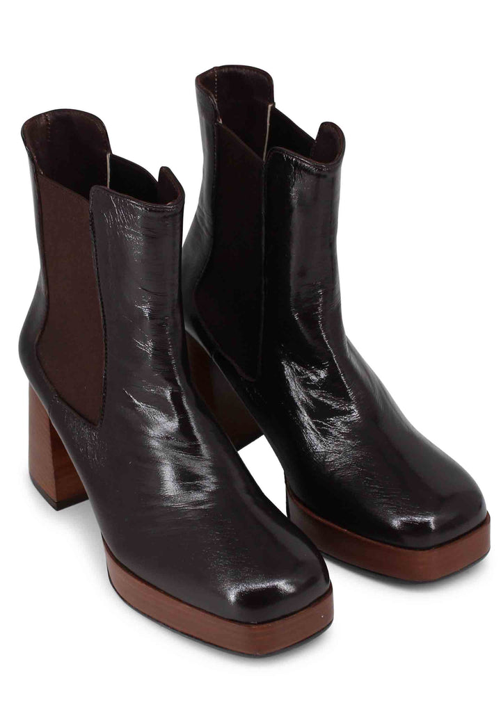 Spatarella Stivaletti Beatles Donna In Pelle Marrone Con Tacco E Plateau