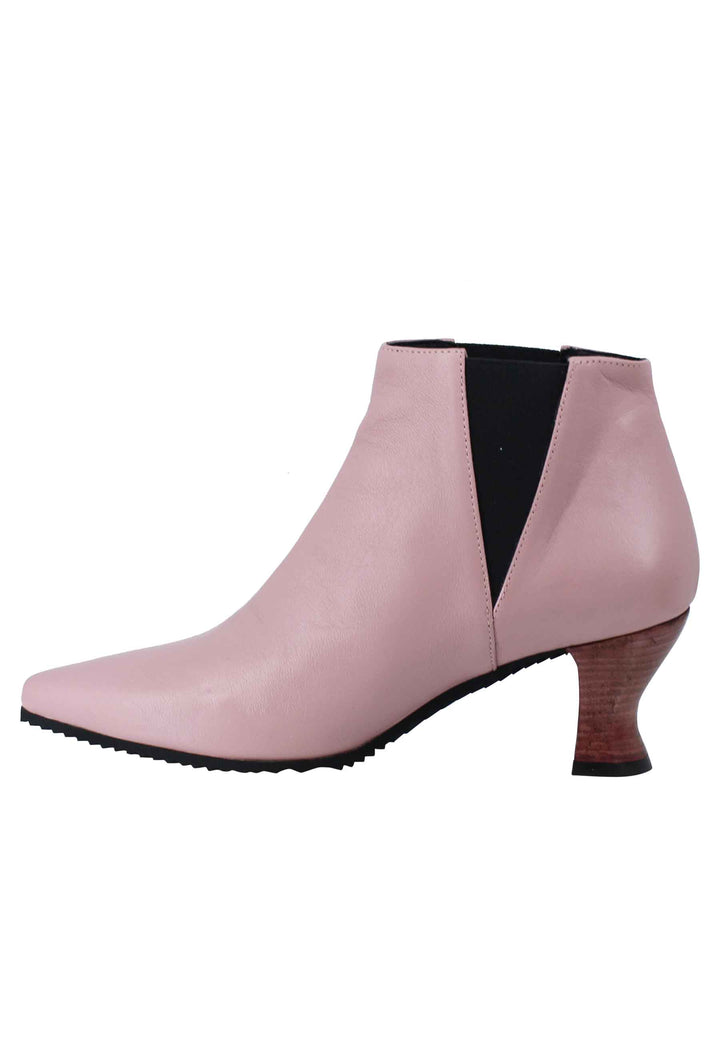 Spatarella Stivaletti Beatles Donna In Pelle Rosa Punta Quadra E Tacco In Cuoio