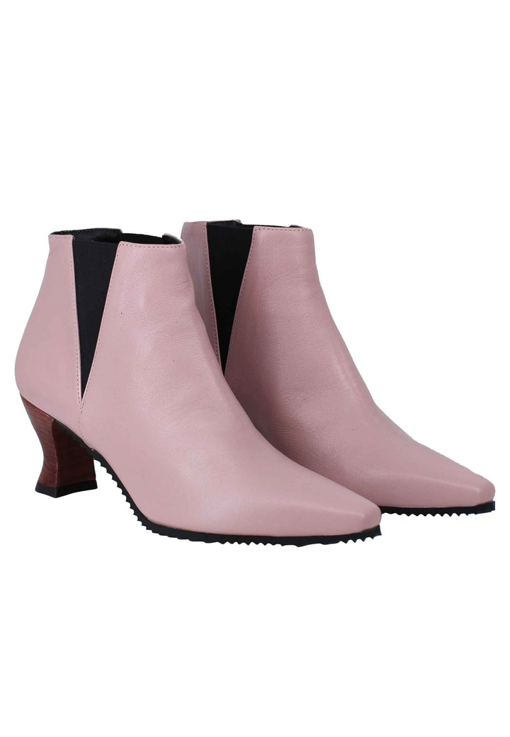 Spatarella Stivaletti Beatles Donna In Pelle Rosa Punta Quadra E Tacco In Cuoio