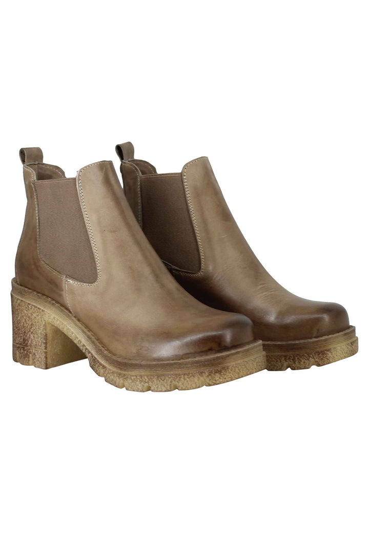 Spatarella Stivaletti Beatles Donna In Pelle Taupe Fondo In Gomma E Tacco Alto