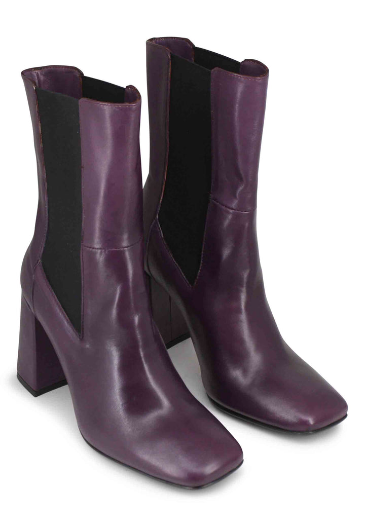 Spatarella Stivaletti Beatles Donna In Pelle Viola Con Tacco Alto