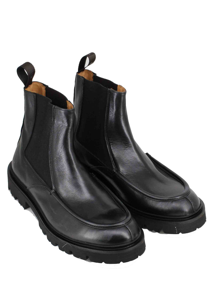 Spatarella Stivaletti Beatles Uomo In Pelle Nera Con Vaschetta Cucita