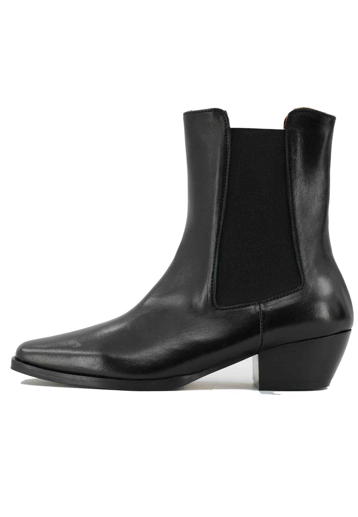 Spatarella Stivaletti BT1695 Boot Donna In Pelle Nera Punta Quadra Con Tacco In Cuoio