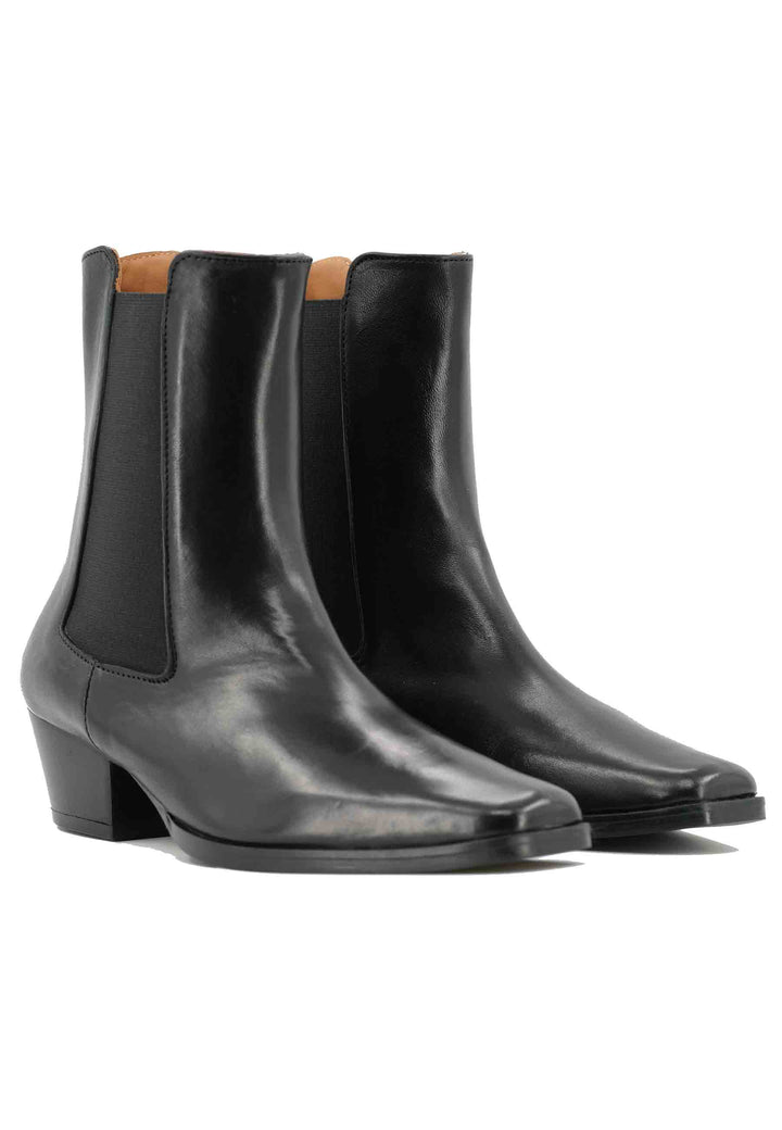 Spatarella Stivaletti BT1695 Boot Donna In Pelle Nera Punta Quadra Con Tacco In Cuoio