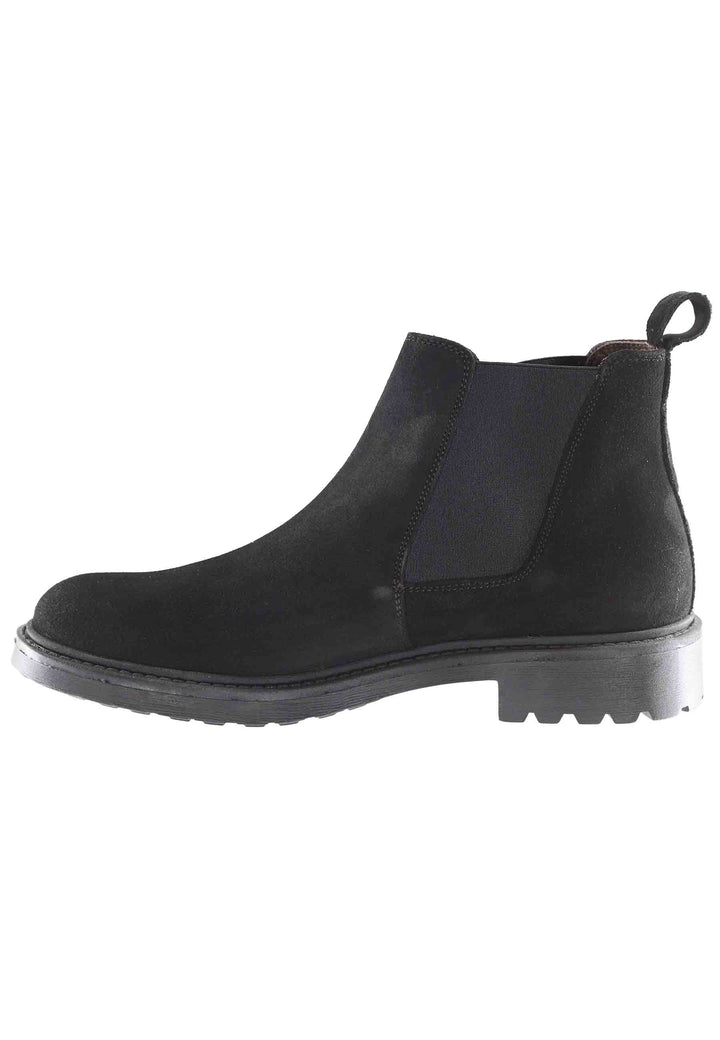 Spatarella Stivaletti Chelsea Boot Uomo In Camsocio Nero Con Suola Carrarmato