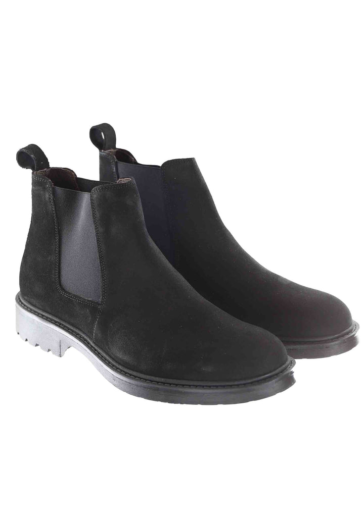 Spatarella Stivaletti Chelsea Boot Uomo In Camsocio Nero Con Suola Carrarmato
