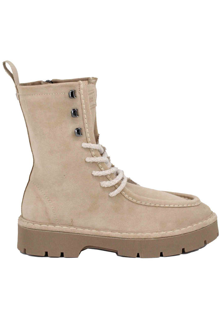 Spatarella Stivaletti Combat Donna Stringati In Camoscio Beige