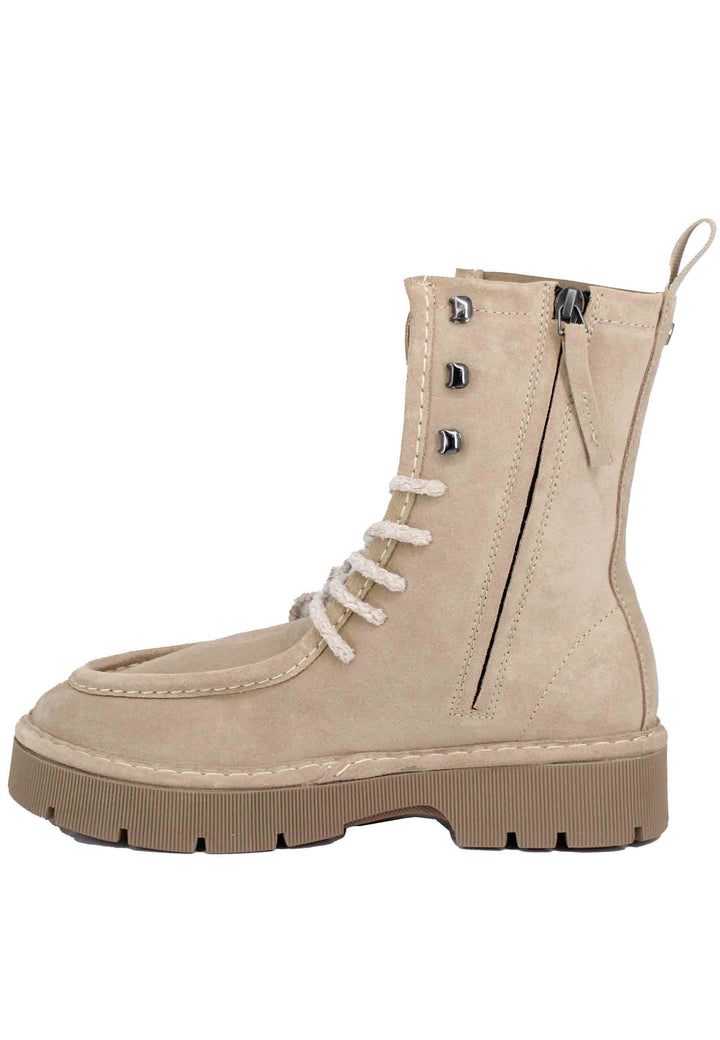 Spatarella Stivaletti Combat Donna Stringati In Camoscio Beige
