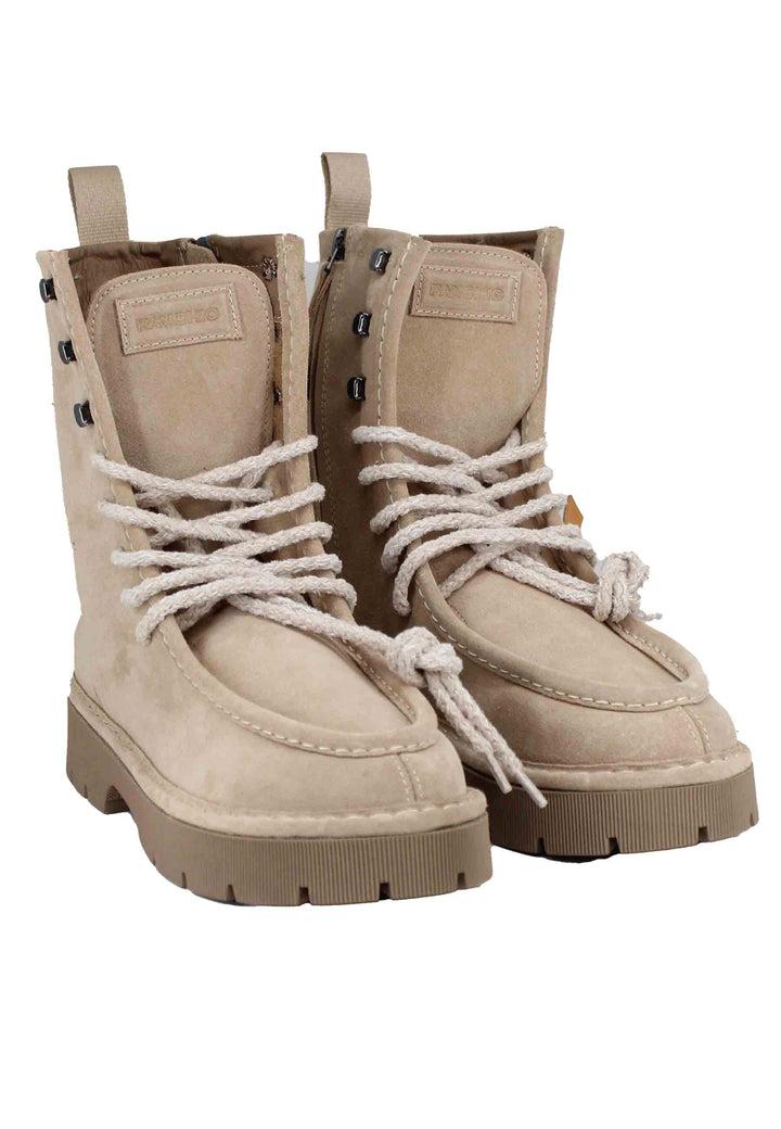 Spatarella Stivaletti Combat Donna Stringati In Camoscio Beige