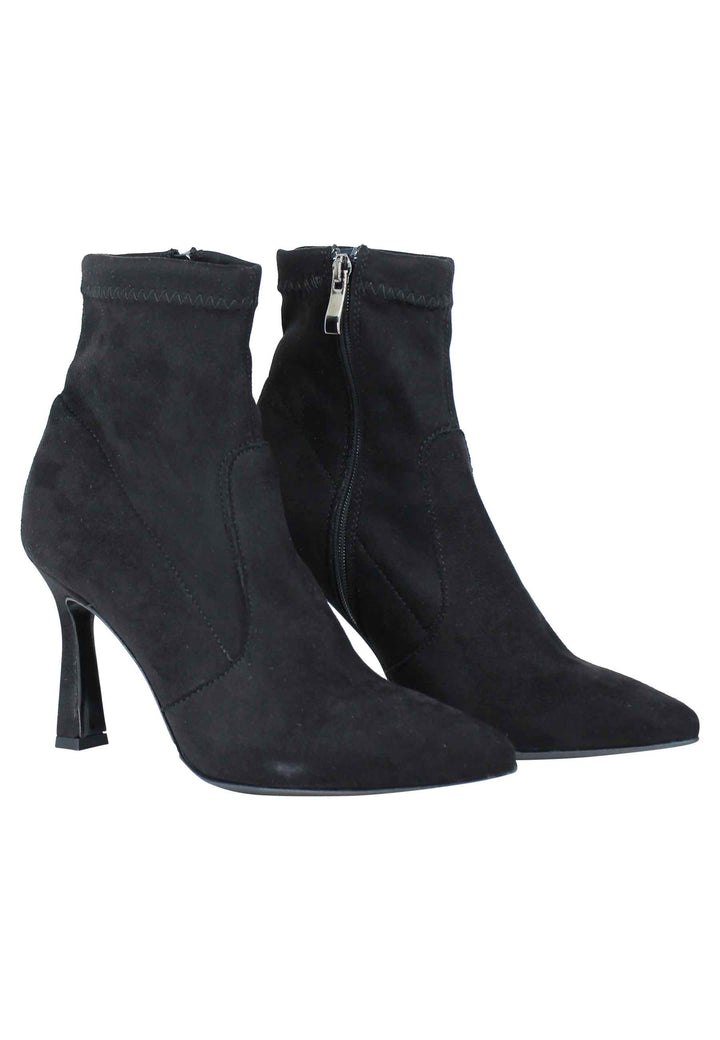 Spatarella Stivaletti Da Donna In Camoscio Elasticizzato Nero A Punta Con Tacco Alto