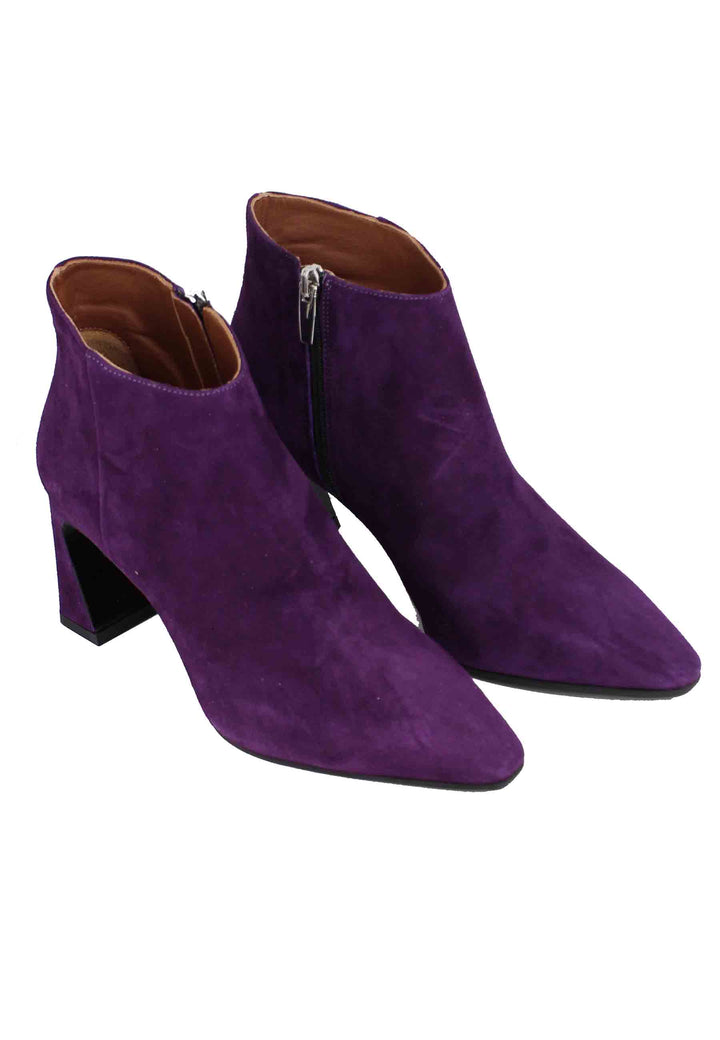 Spatarella Stivaletti Donna Al Malleolo In Camoscio Viola Tacco Alto