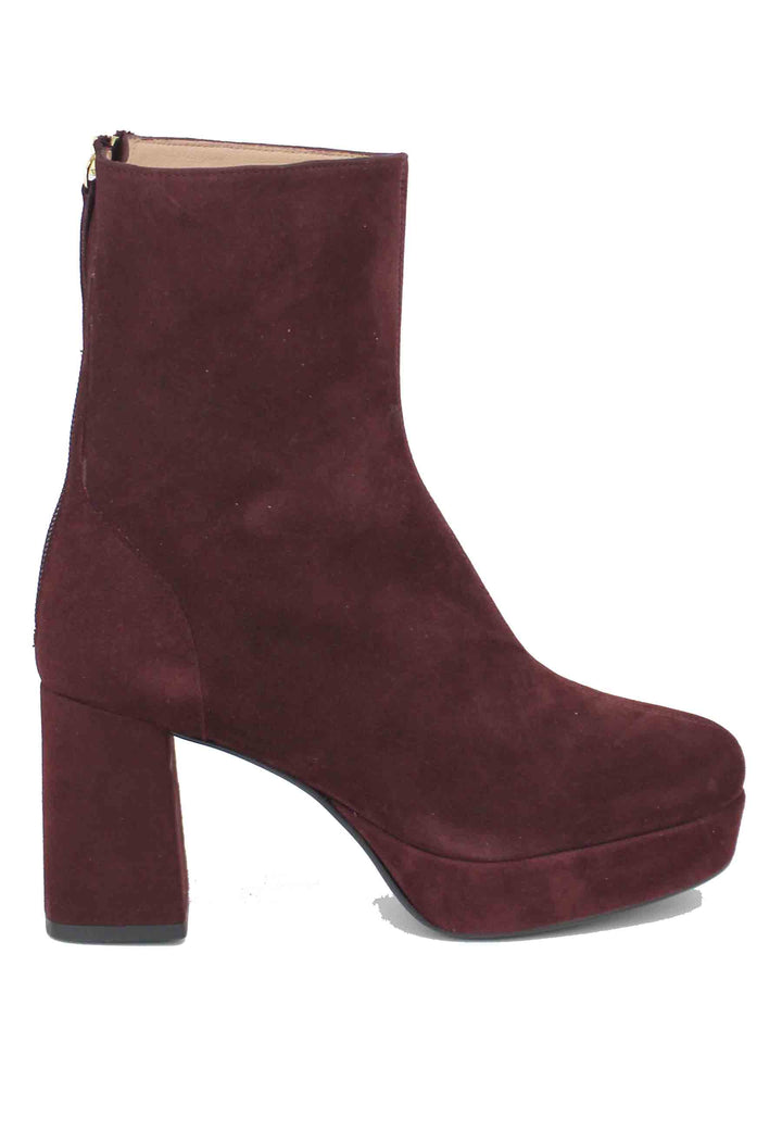 Spatarella Stivaletti Donna In Camoscio Bordeaux Con Tacco E Plateau
