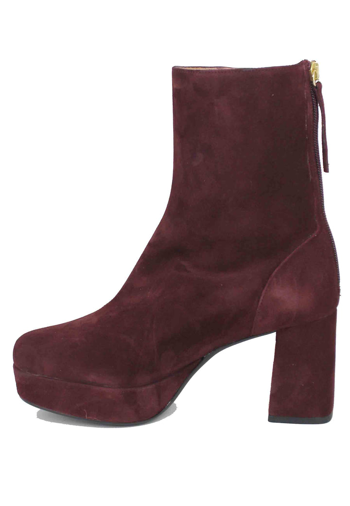 Spatarella Stivaletti Donna In Camoscio Bordeaux Con Tacco E Plateau