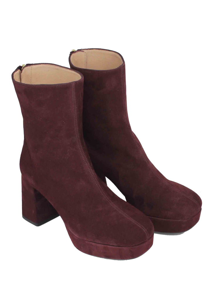 Spatarella Stivaletti Donna In Camoscio Bordeaux Con Tacco E Plateau