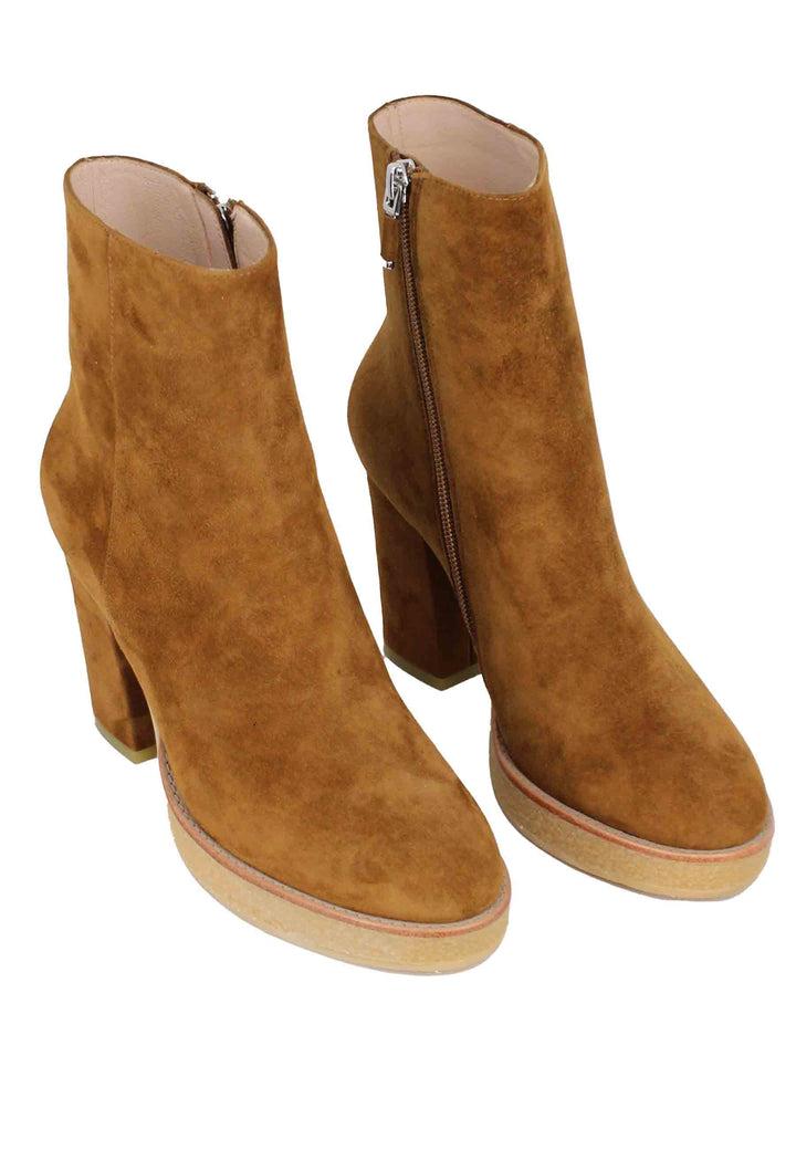 Spatarella Stivaletti Donna In Camoscio Cuoio Con Plateau In Para Biot