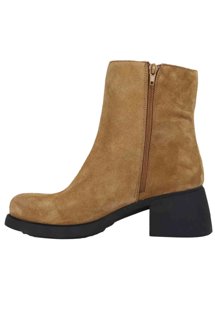 Spatarella Stivaletti Donna In Camoscio Cuoio Con Suola In Gomma E Punta Tonda