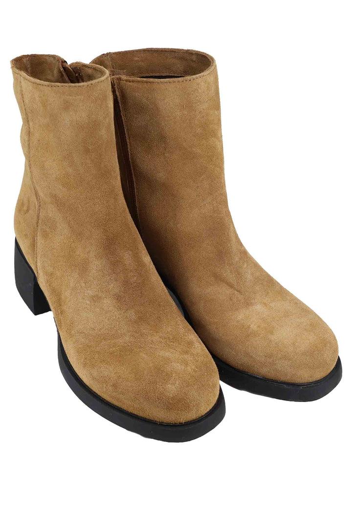 Spatarella Stivaletti Donna In Camoscio Cuoio Con Suola In Gomma E Punta Tonda