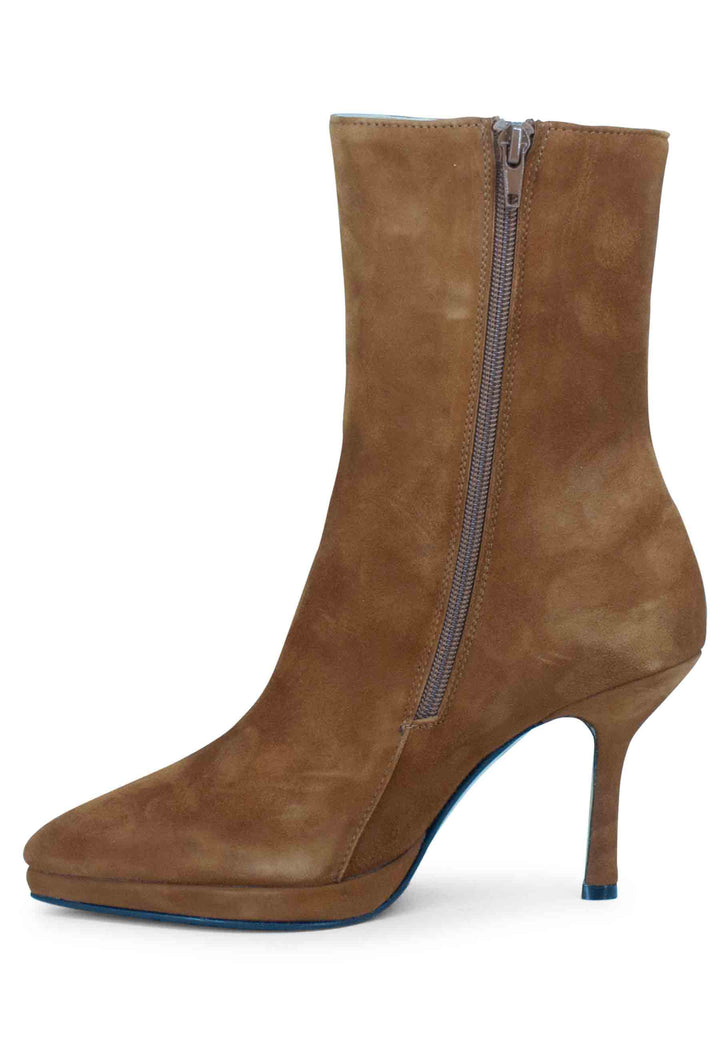 Spatarella Stivaletti Donna In Camoscio Cuoio Con Tacco E Plateau