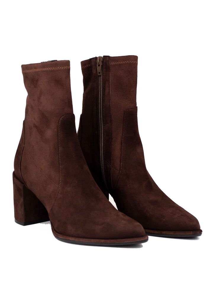Spatarella Stivaletti Donna In Camoscio Marrone Con Punta A Punta A Tacco Alto