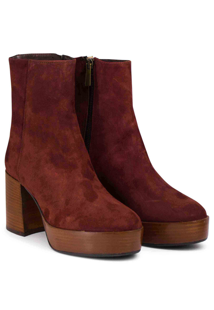 Spatarella Stivaletti Donna In Camoscio Mattone Con Tacco Alto E Plateau Con Zip Laterale Di Chiusura