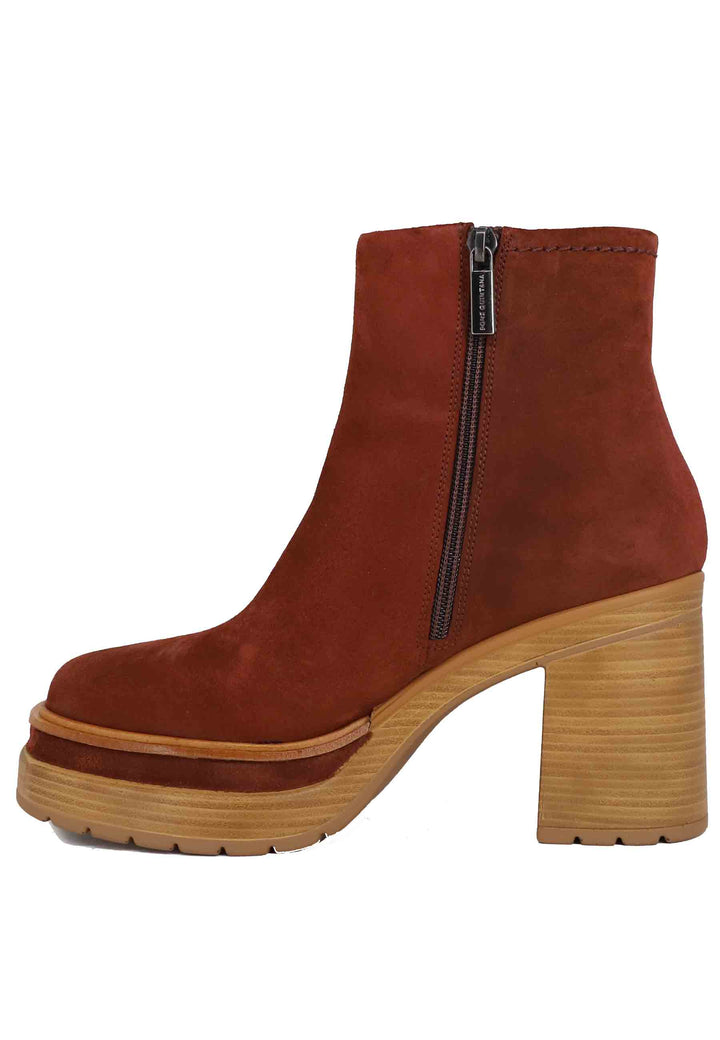 Spatarella Stivaletti Donna In Camoscio Mattone Con Tacco Alto E Plateau
