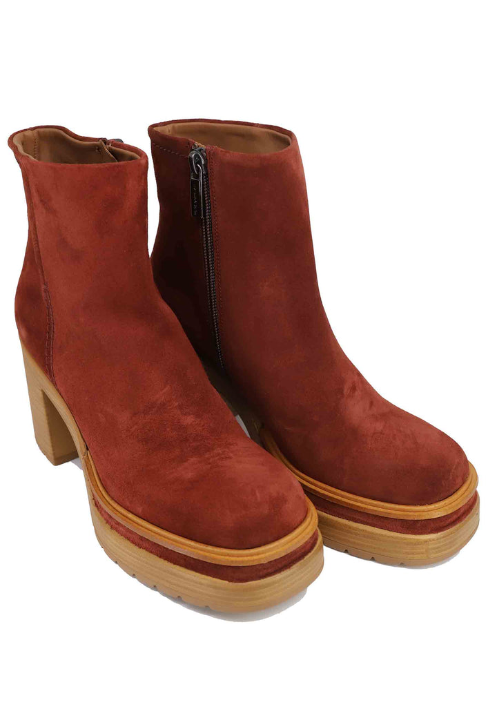 Spatarella Stivaletti Donna In Camoscio Mattone Con Tacco Alto E Plateau