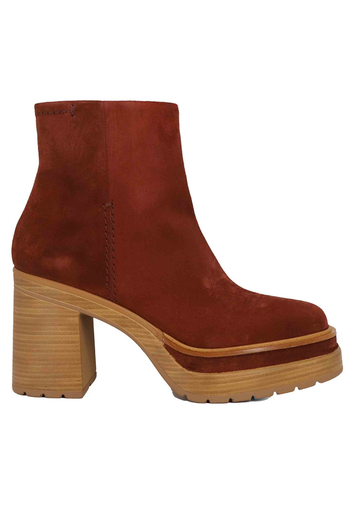 Spatarella Stivaletti donna in camoscio mattone con tacco alto e plateau