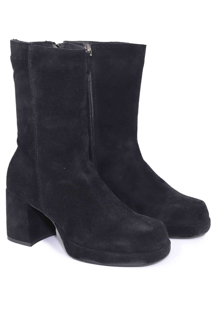 Spatarella Stivaletti Donna In Camoscio Nero Con Tacco E Plateau