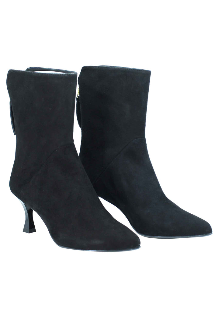 Spatarella Stivaletti Donna In Camoscio Nero Con Zip Posteriore Punta A Punta E Tacco Lucido