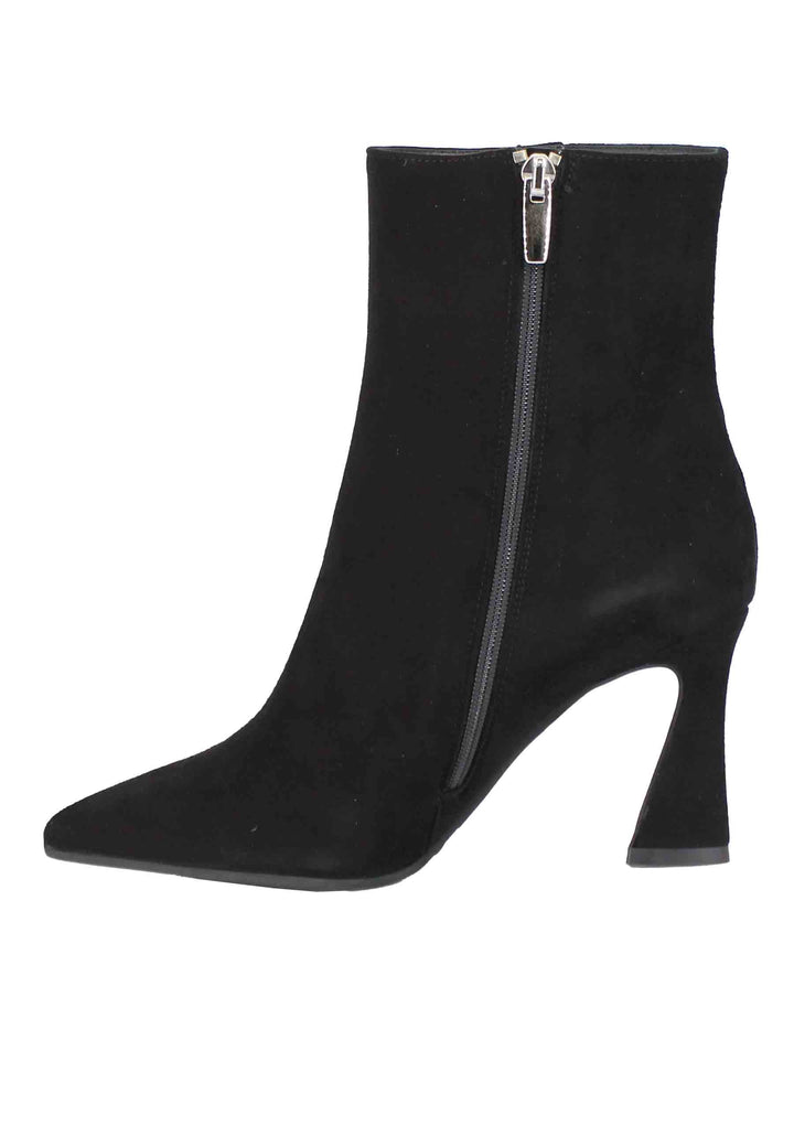 Spatarella Stivaletti Donna In Camoscio Nero Tacco Alto Punta A Punta