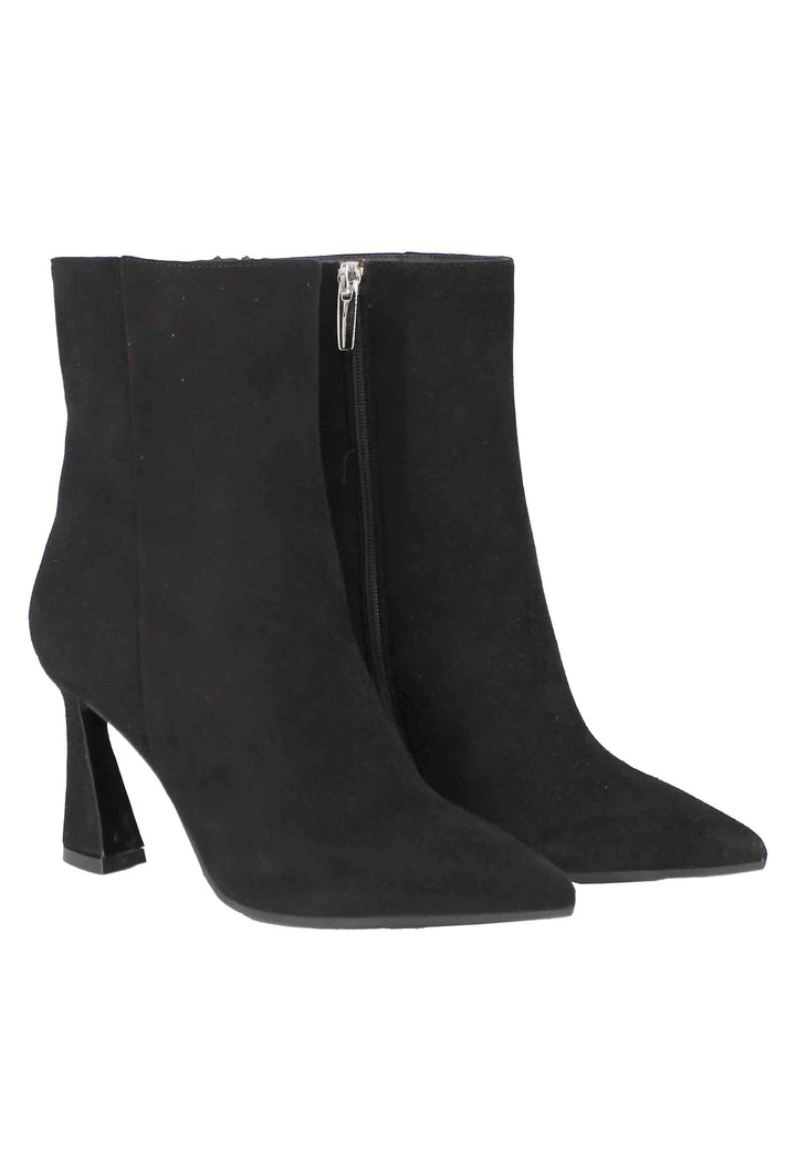 Spatarella Stivaletti Donna In Camoscio Nero Tacco Alto Punta A Punta