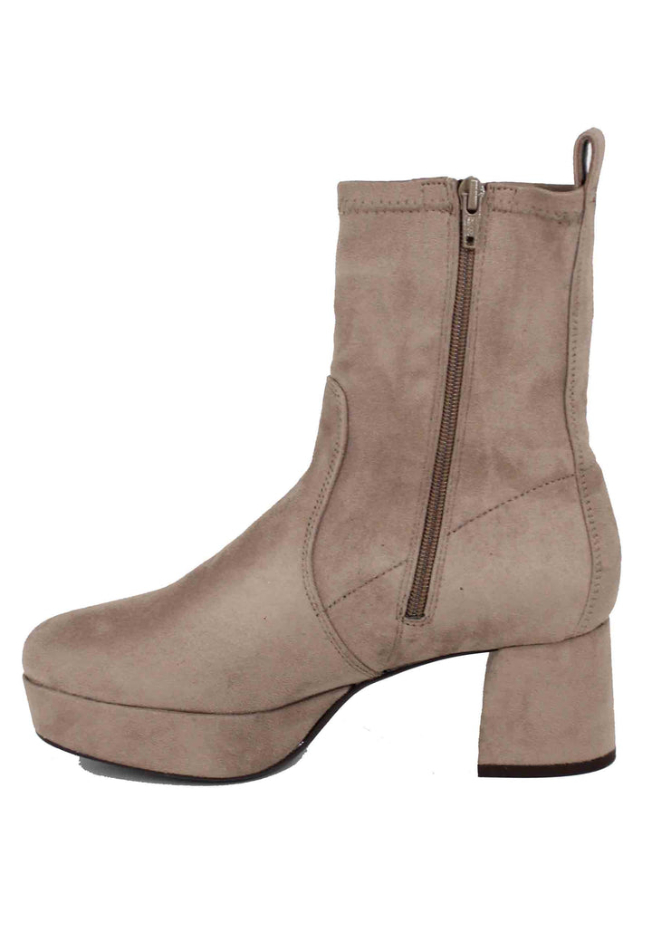 Spatarella Stivaletti Donna In Camoscio Taupe Con Tacco E Plateau