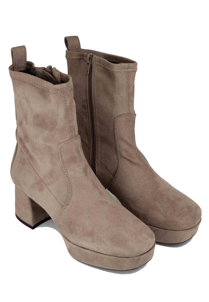 Spatarella Stivaletti Donna In Camoscio Taupe Con Tacco E Plateau