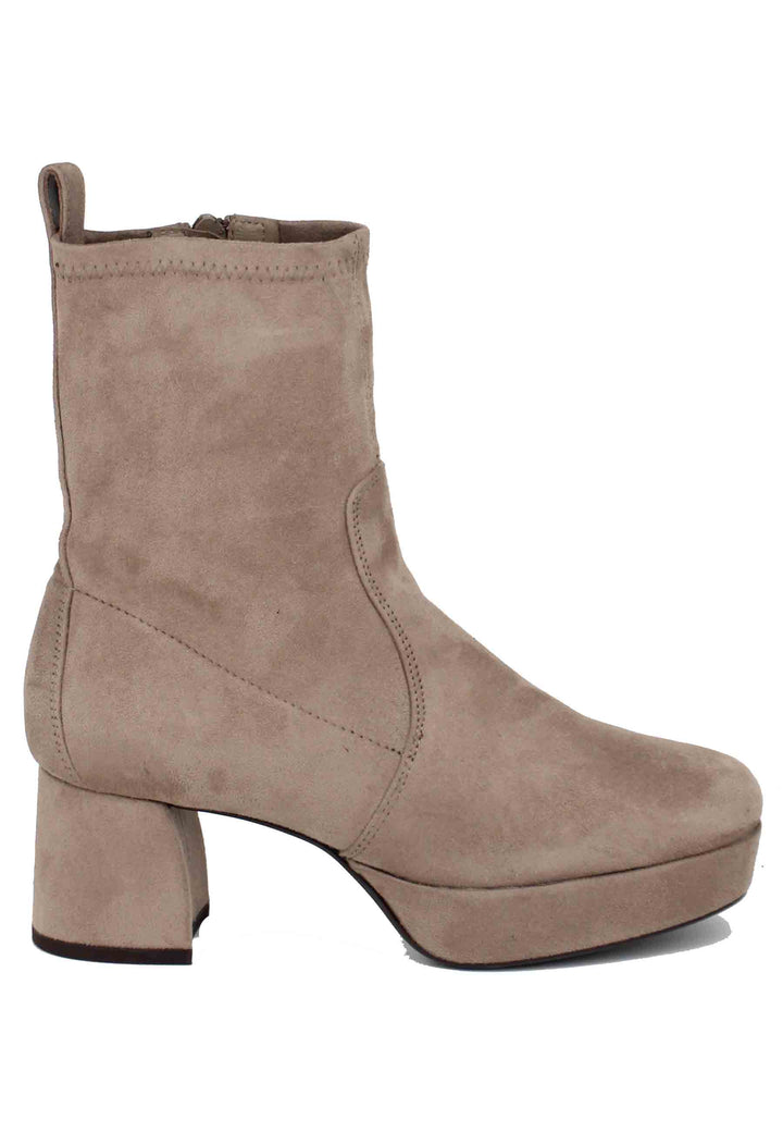 Spatarella Stivaletti donna in camoscio taupe con tacco e plateau
