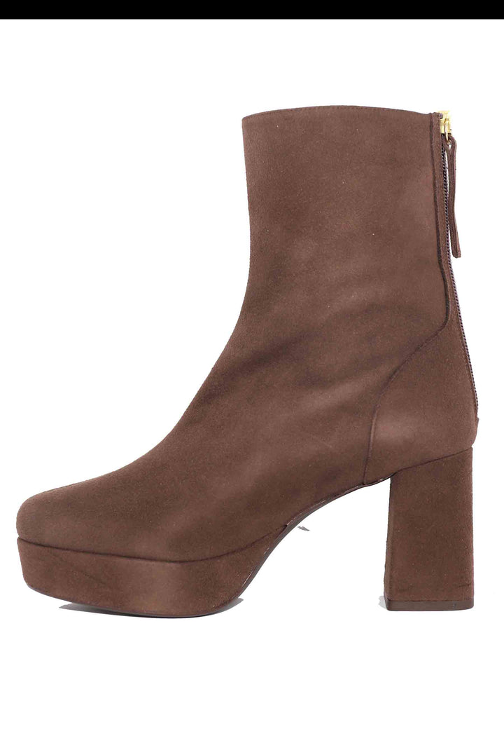 Spatarella Stivaletti Donna In Camoscio Testa Di Moro Con Tacco E Plateau