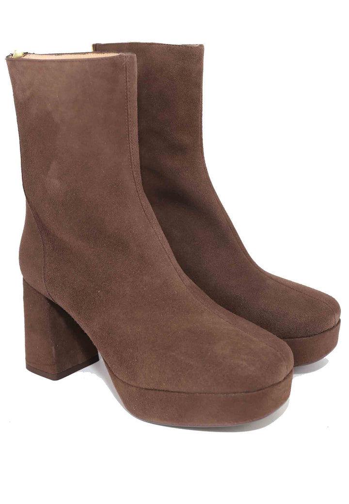 Spatarella Stivaletti Donna In Camoscio Testa Di Moro Con Tacco E Plateau