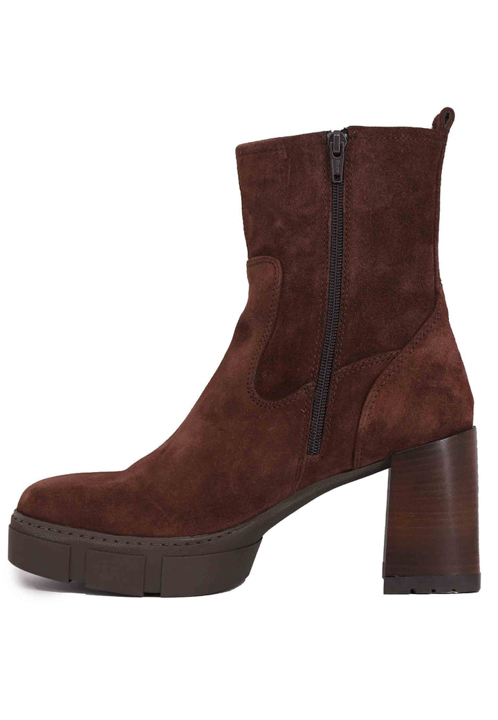 Spatarella Stivaletti Donna In Camoscio Testa Di Moro Con Tacco Alto E Plateau