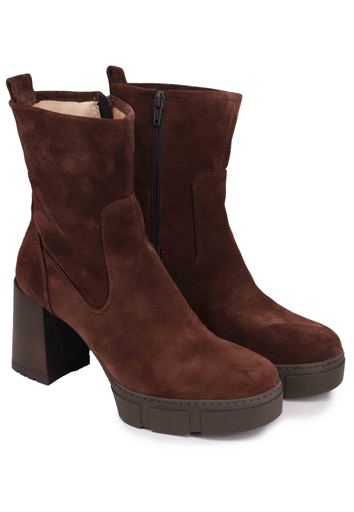 Spatarella Stivaletti Donna In Camoscio Testa Di Moro Con Tacco Alto E Plateau