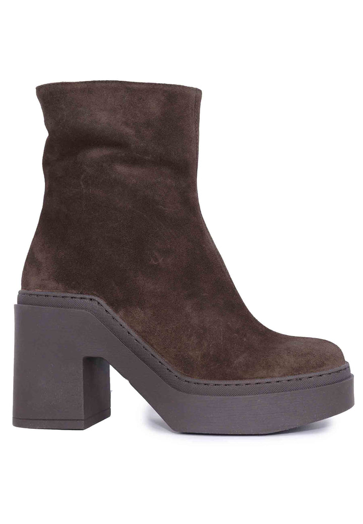 Spatarella Stivaletti Donna In Camoscio Testa Di Moro Con Zeppa In Gomma