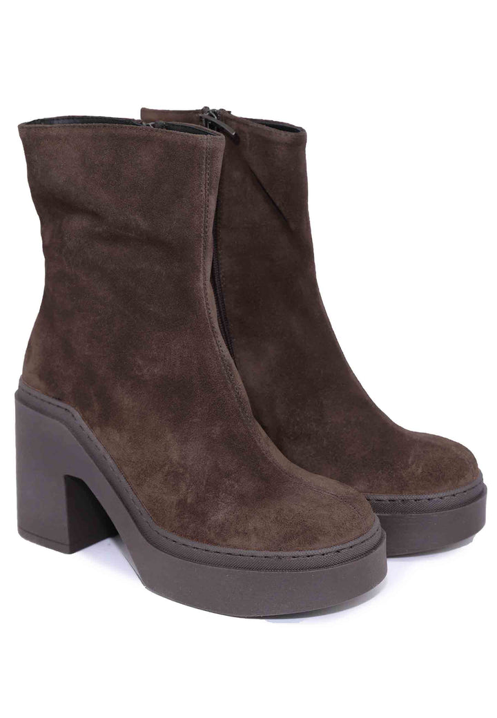 Spatarella Stivaletti Donna In Camoscio Testa Di Moro Con Zeppa In Gomma