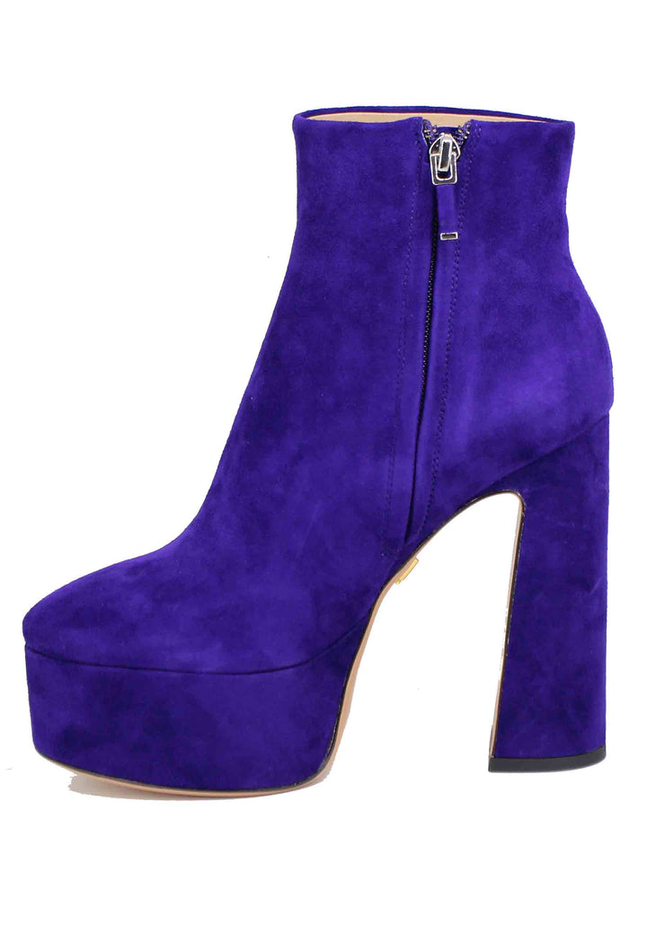 Spatarella Stivaletti Donna In Camoscio Viola Con Tacco Alto E Plateau Manerbe