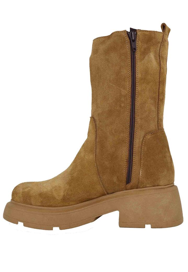 Spatarella Stivaletti Donna In Camsocio Cuoio Con Suola In Gomma E Punta Tonda