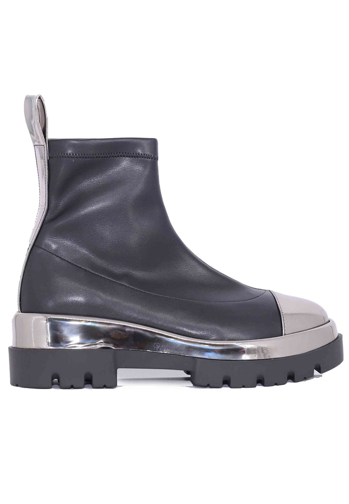 Spatarella Stivaletti Donna In Ecopelle Nera Con Riporti In Pelle Argento
