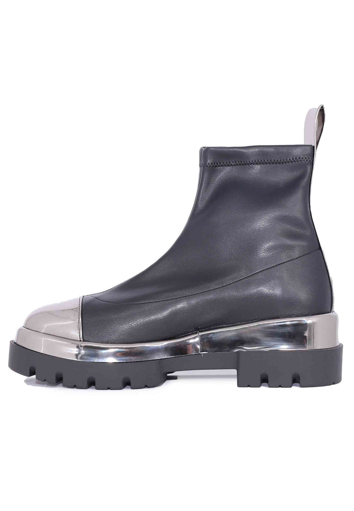 Spatarella Stivaletti Donna In Ecopelle Nera Con Riporti In Pelle Argento