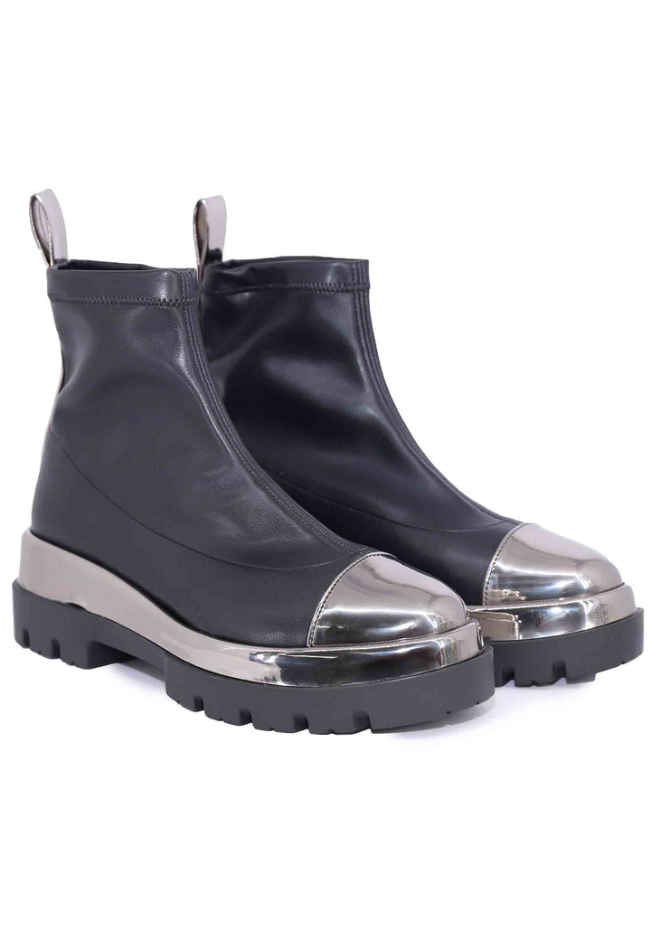 Spatarella Stivaletti Donna In Ecopelle Nera Con Riporti In Pelle Argento