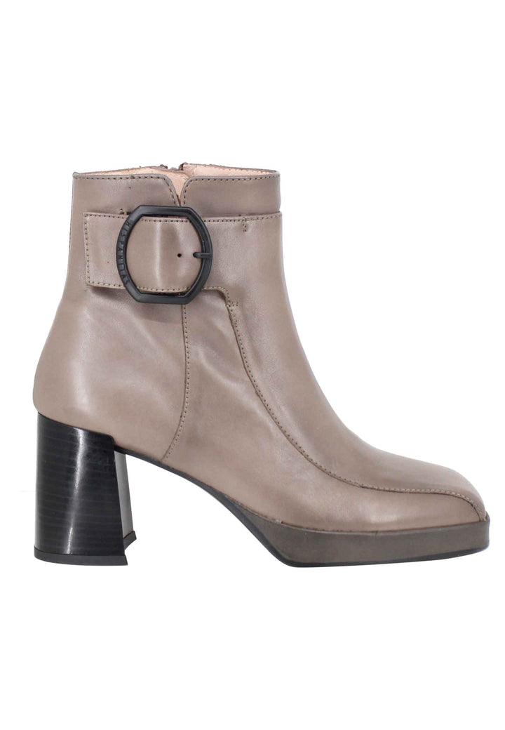 Spatarella Stivaletti Donna In Pelle Grigia Con Cinturino Tacco E Plateau