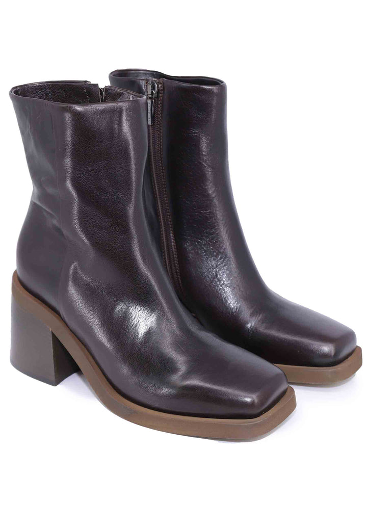 Spatarella Stivaletti Donna In Pelle Lucida Marrone Con Punta Quadra