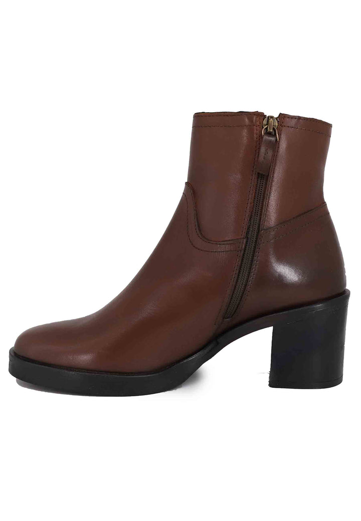 Spatarella Stivaletti Donna In Pelle Marrone Con Tacco E Suola In Gomma
